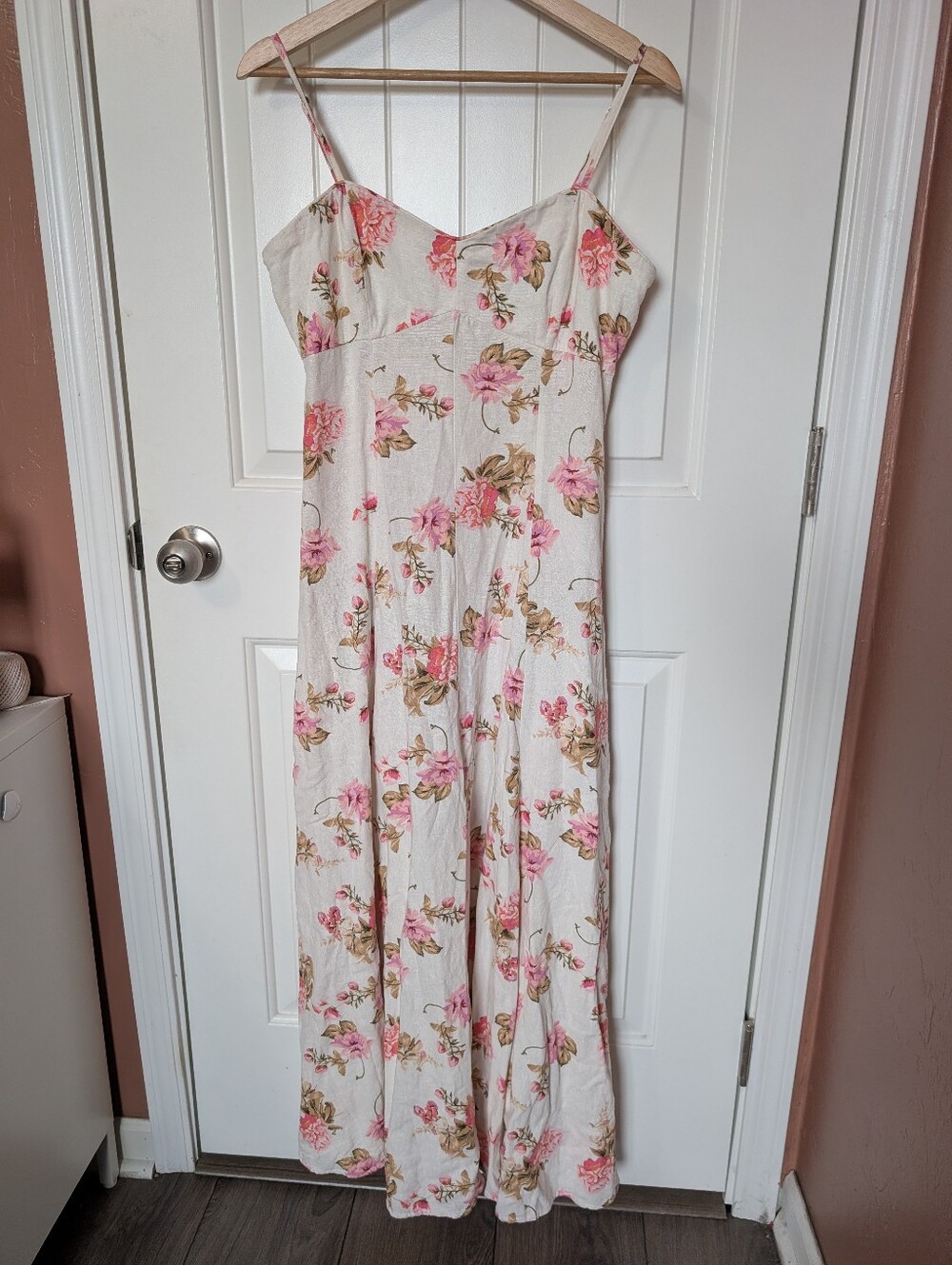 Joie Linen Blend Floral Sleeveless Maxi Dress W8 Pink/White